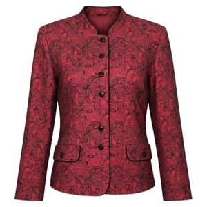 Vintage Paisley Jacquard Brocade Blazer Women Mandarin Collar Baroque Red Jacket
